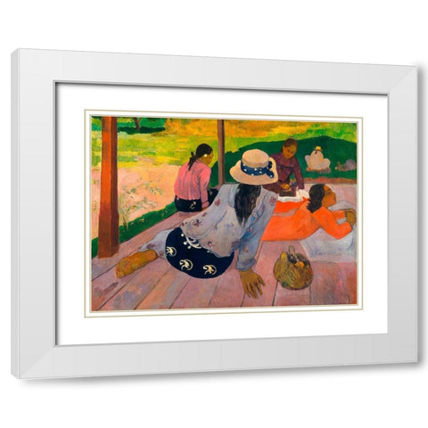 The Siesta White Modern Wood Framed Art Print with Double Matting by Gauguin, Paul