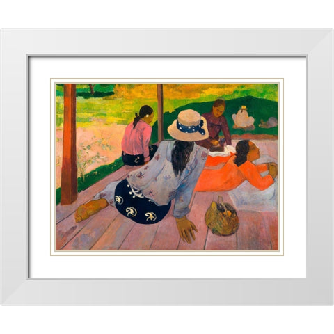 The Siesta White Modern Wood Framed Art Print with Double Matting by Gauguin, Paul