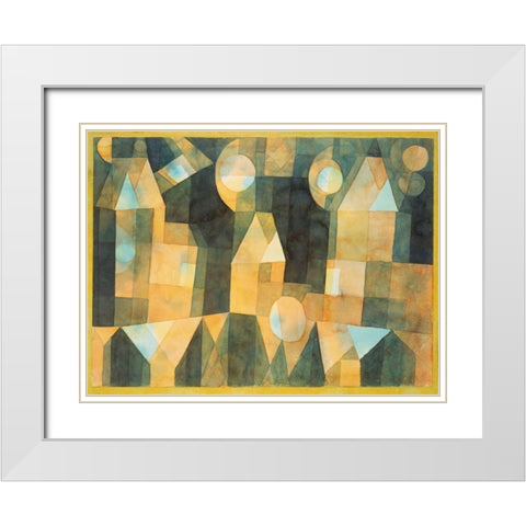 Three Houses and a Bridge White Modern Wood Framed Art Print with Double Matting by Klee, Paul