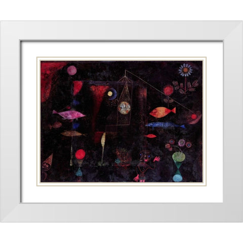 Fish Magic White Modern Wood Framed Art Print with Double Matting by Klee, Paul