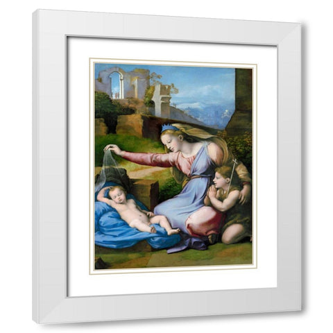 The Madonna of the Blue Diadem  White Modern Wood Framed Art Print with Double Matting by Raffaello