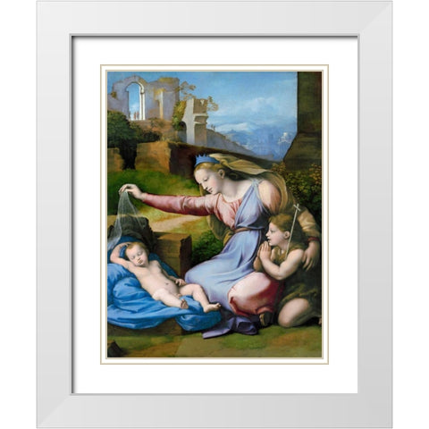 The Madonna of the Blue Diadem  White Modern Wood Framed Art Print with Double Matting by Raffaello