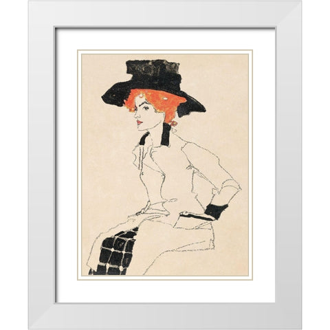 Portrait of a Woman White Modern Wood Framed Art Print with Double Matting by Schiele, Egon