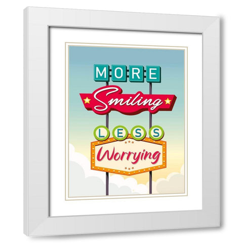 More smiling less worrying White Modern Wood Framed Art Print with Double Matting by Steven, Hill