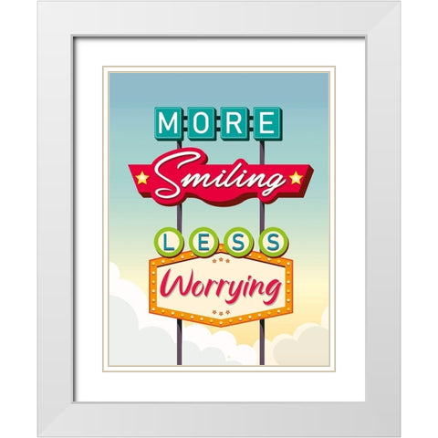 More smiling less worrying White Modern Wood Framed Art Print with Double Matting by Steven, Hill