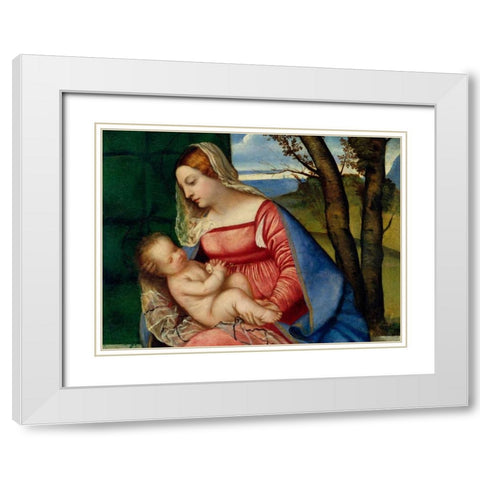 Madonna and Child White Modern Wood Framed Art Print with Double Matting by Tiziano