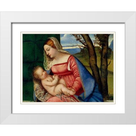Madonna and Child White Modern Wood Framed Art Print with Double Matting by Tiziano