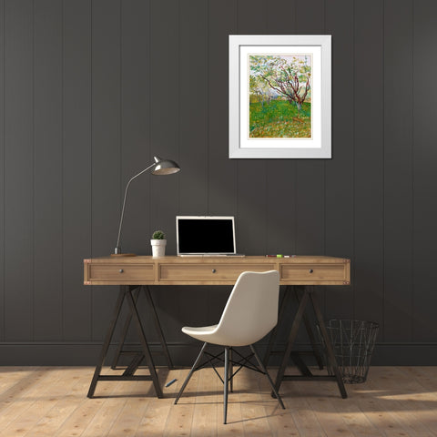 The Flowering Orchard White Modern Wood Framed Art Print with Double Matting by van Gogh, Vincent