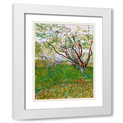 The Flowering Orchard White Modern Wood Framed Art Print with Double Matting by van Gogh, Vincent