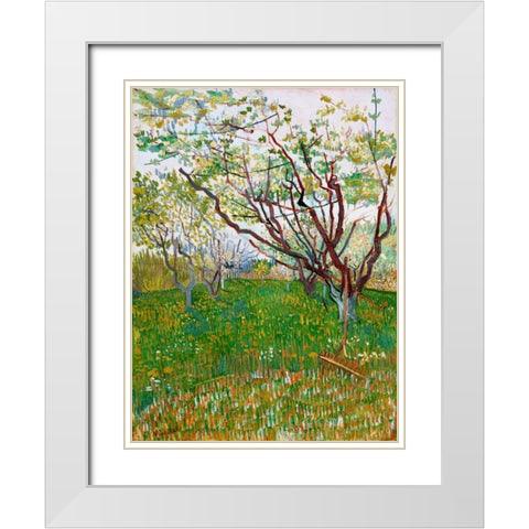 The Flowering Orchard White Modern Wood Framed Art Print with Double Matting by van Gogh, Vincent