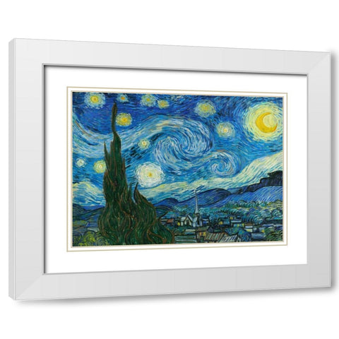 The Starry Night White Modern Wood Framed Art Print with Double Matting by Van Gogh, Vincent