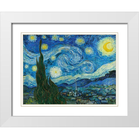 The Starry Night White Modern Wood Framed Art Print with Double Matting by Van Gogh, Vincent
