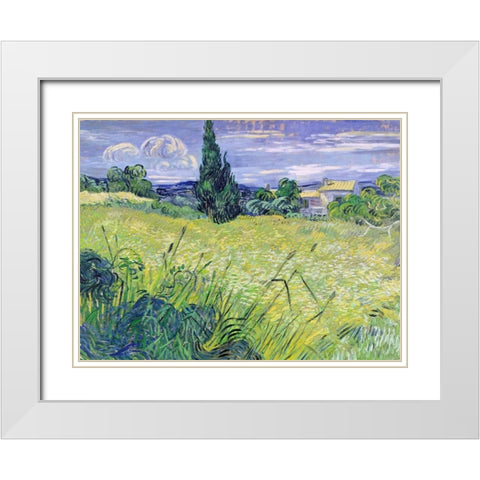 Landscape with Green Corn White Modern Wood Framed Art Print with Double Matting by Van Gogh, Vincent