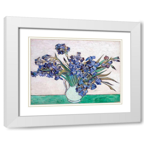 Irises White Modern Wood Framed Art Print with Double Matting by Van Gogh, Vincent
