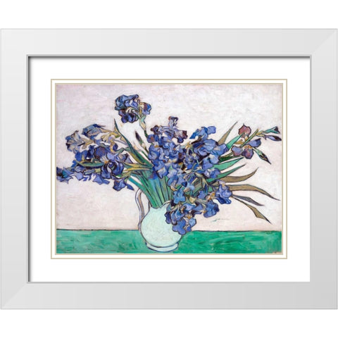 Irises White Modern Wood Framed Art Print with Double Matting by Van Gogh, Vincent