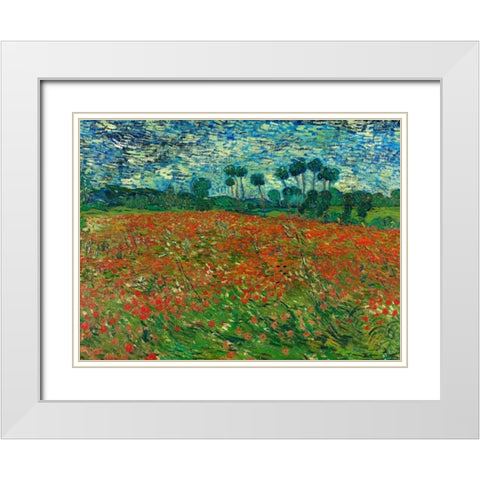 Poppy field White Modern Wood Framed Art Print with Double Matting by Van Gogh, Vincent