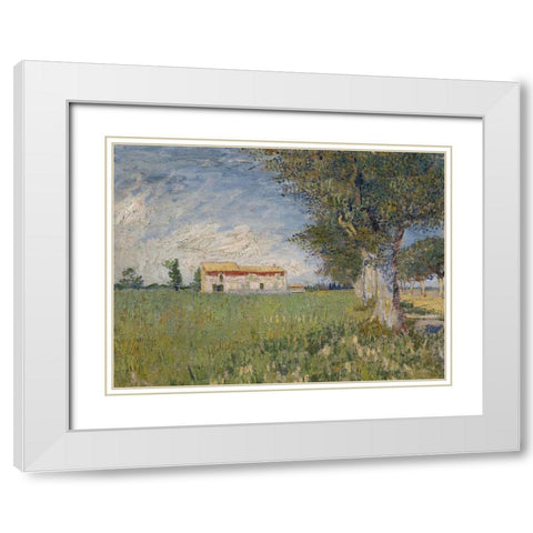 Boerderij in een korenveld White Modern Wood Framed Art Print with Double Matting by Van Gogh, Vincent