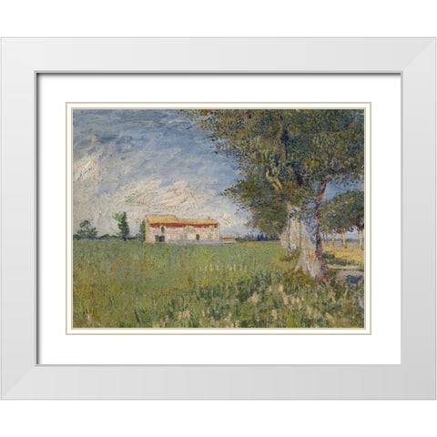 Boerderij in een korenveld White Modern Wood Framed Art Print with Double Matting by Van Gogh, Vincent