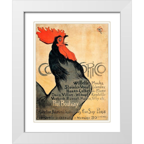 Cocorico White Modern Wood Framed Art Print with Double Matting by Steinlen, Theophile