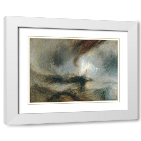 Snow Storm - Steam Boat off a Harbours Mouth White Modern Wood Framed Art Print with Double Matting by Turner, William