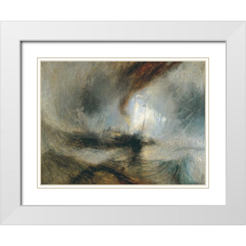 Snow Storm - Steam Boat off a Harbours Mouth White Modern Wood Framed Art Print with Double Matting by Turner, William