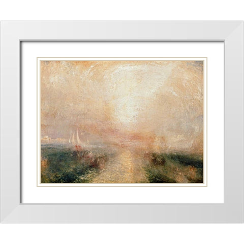 Yacht Approaching the Coast White Modern Wood Framed Art Print with Double Matting by Turner, William