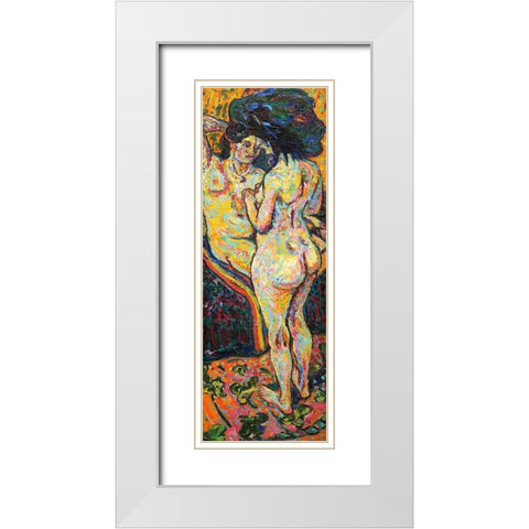 Two Nudes White Modern Wood Framed Art Print with Double Matting by Kirchner, Ernst Ludwig
