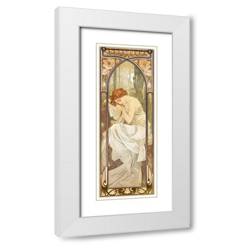 Times of the Day: Nightly White Modern Wood Framed Art Print with Double Matting by Mucha, Alphonse