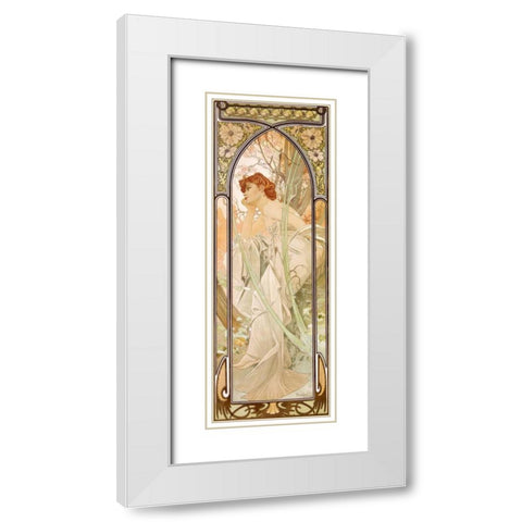 Times of the Day: Evening White Modern Wood Framed Art Print with Double Matting by Mucha, Alphonse