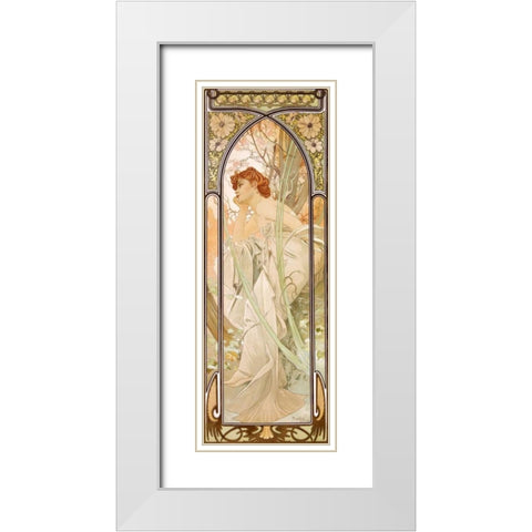 Times of the Day: Evening White Modern Wood Framed Art Print with Double Matting by Mucha, Alphonse