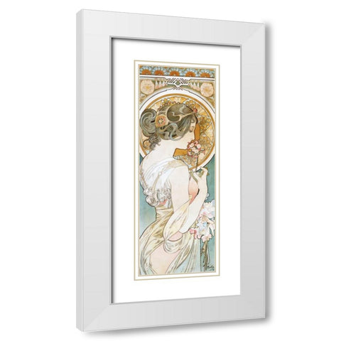 La Primevere White Modern Wood Framed Art Print with Double Matting by Mucha, Alphonse