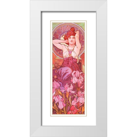 Amethyst White Modern Wood Framed Art Print with Double Matting by Mucha, Alphonse