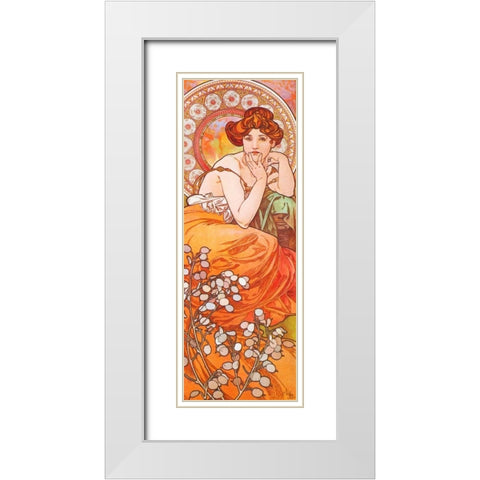 Topaz White Modern Wood Framed Art Print with Double Matting by Mucha, Alphonse