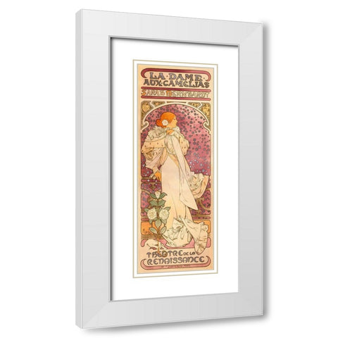 La Dame aux Camelias White Modern Wood Framed Art Print with Double Matting by Mucha, Alphonse