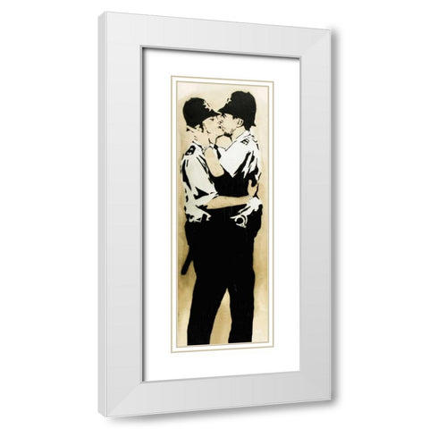 Trafalgar Street, Brighton (graffiti attributed to Banksy) White Modern Wood Framed Art Print with Double Matting by Anonymous (attributed to Banksy)