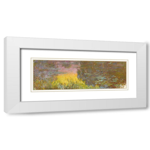The Water Lilies - Setting Sun White Modern Wood Framed Art Print with Double Matting by Monet, Claude
