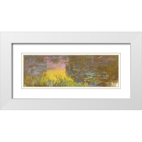 The Water Lilies - Setting Sun White Modern Wood Framed Art Print with Double Matting by Monet, Claude
