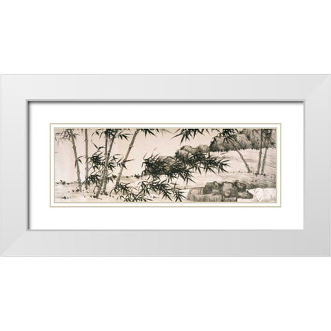 Bamboo under Spring Rain White Modern Wood Framed Art Print with Double Matting by Chang, Xia