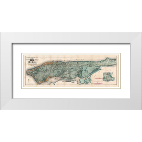 Map of Manhattan Island, 1865 White Modern Wood Framed Art Print with Double Matting by Anonymous