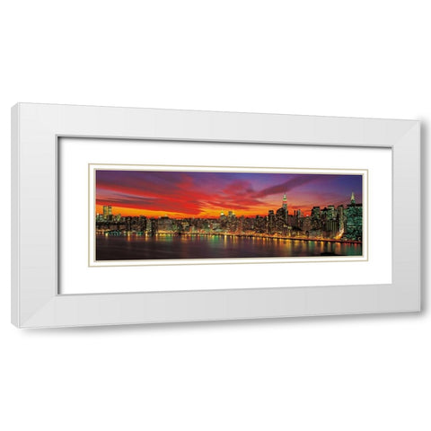 Sunset over New York White Modern Wood Framed Art Print with Double Matting by Berenholtz, Richard
