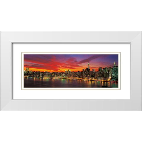 Sunset over New York White Modern Wood Framed Art Print with Double Matting by Berenholtz, Richard