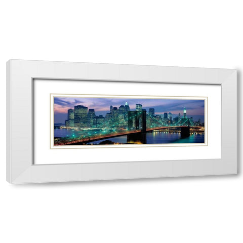 Brooklyn Bridge and Skyline White Modern Wood Framed Art Print with Double Matting by Berenholtz, Richard