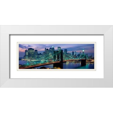 Brooklyn Bridge and Skyline White Modern Wood Framed Art Print with Double Matting by Berenholtz, Richard