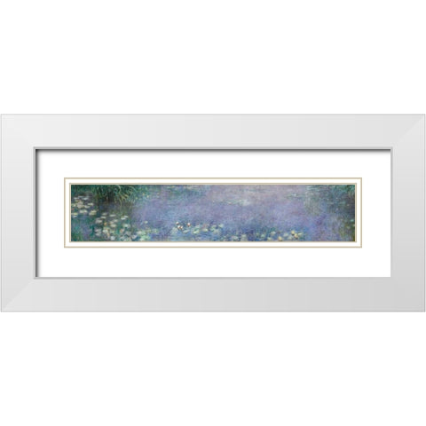 The Water Lilies - Morning White Modern Wood Framed Art Print with Double Matting by Monet, Claude