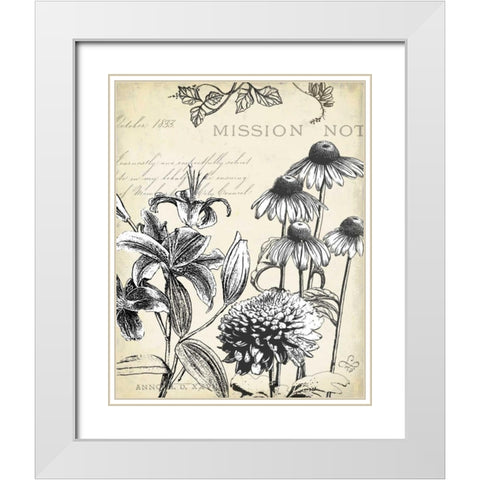 Pen and Ink Floral Study III White Modern Wood Framed Art Print with Double Matting by Cusson, Marie Elaine