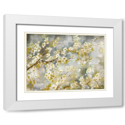 Golden Cherry Blossoms White Modern Wood Framed Art Print with Double Matting by Tre Sorelle Studios