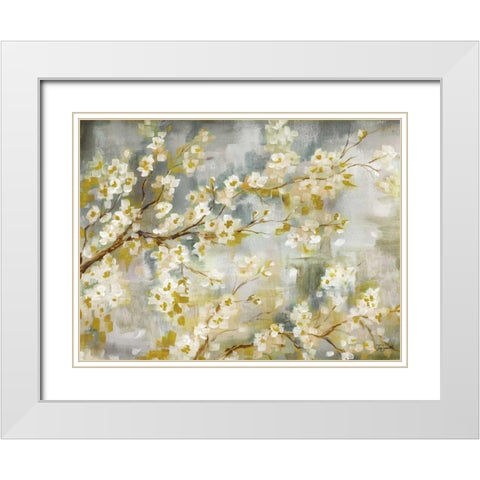 Golden Cherry Blossoms White Modern Wood Framed Art Print with Double Matting by Tre Sorelle Studios