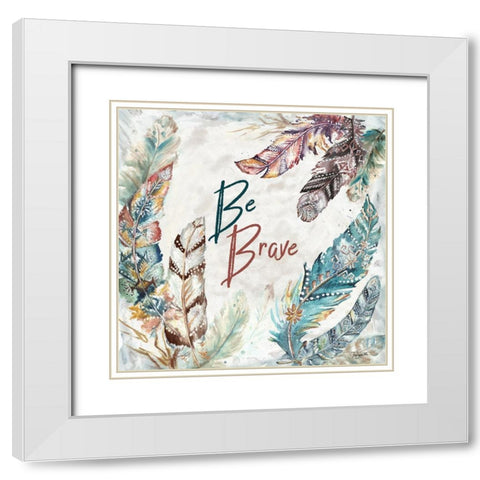 Tribal Feathers Square I White Modern Wood Framed Art Print with Double Matting by Tre Sorelle Studios