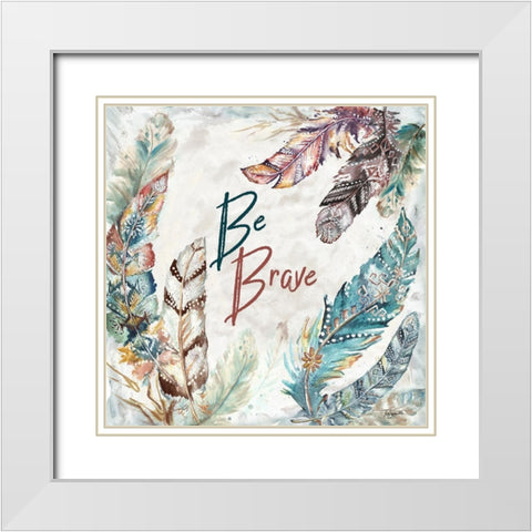 Tribal Feathers Square I White Modern Wood Framed Art Print with Double Matting by Tre Sorelle Studios