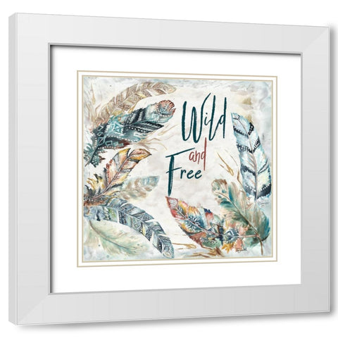 Tribal Feathers Square II White Modern Wood Framed Art Print with Double Matting by Tre Sorelle Studios